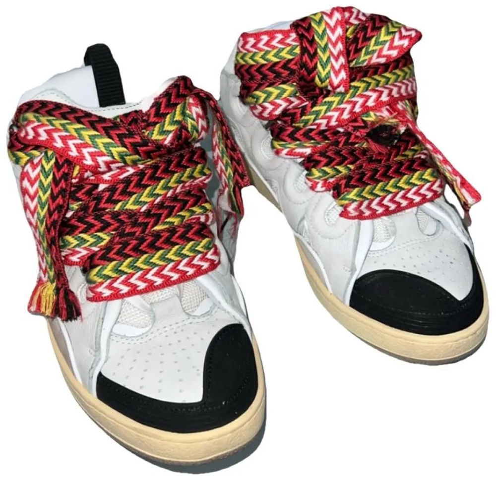 Lanvin White High-Top Sneakers with Multicolor Laces